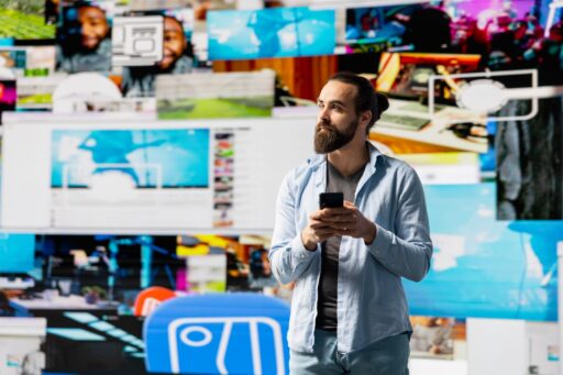 97933330 content creator manages mobile notifications and visual storytelling