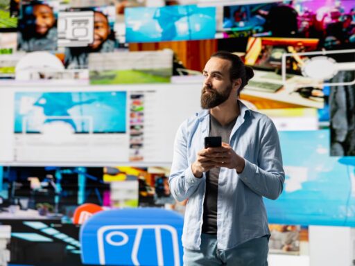 97933330 content creator manages mobile notifications and visual storytelling