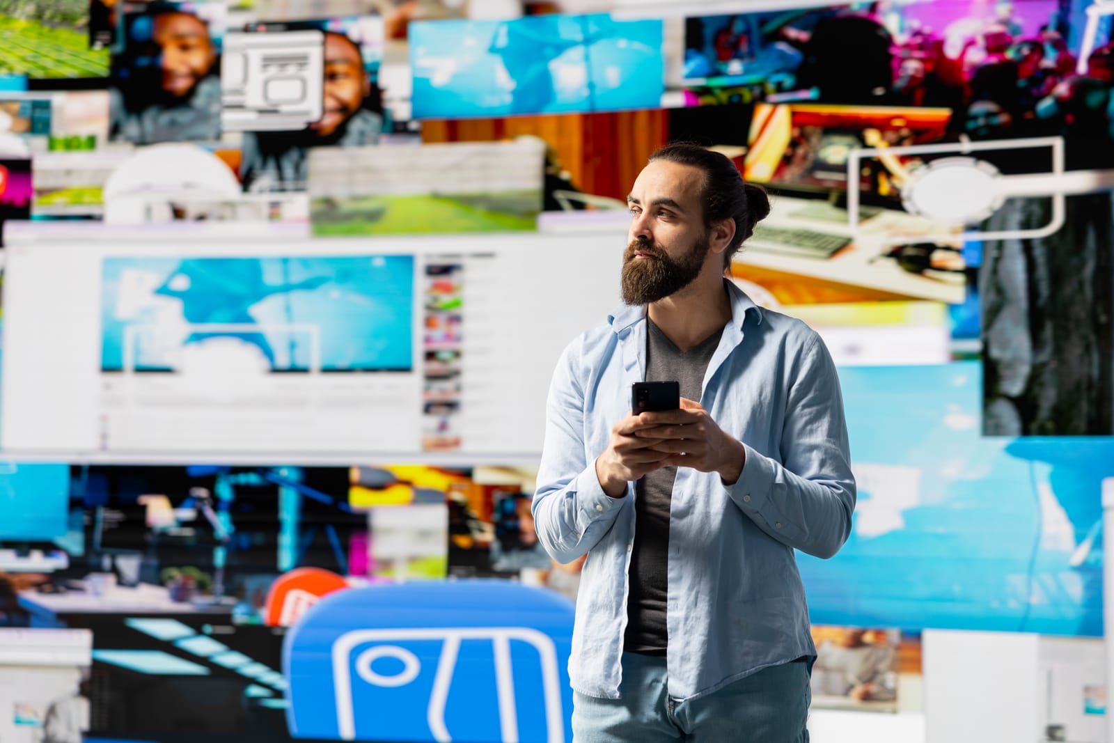 97933330 content creator manages mobile notifications and visual storytelling