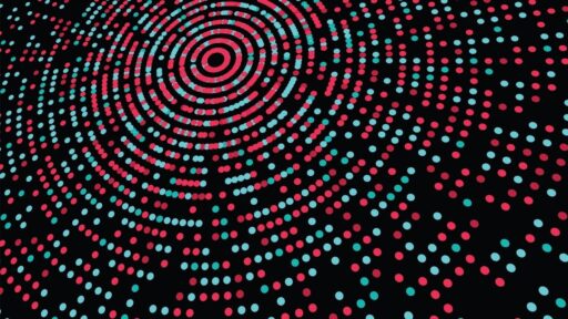 Patrón circular de puntos rojos y azules