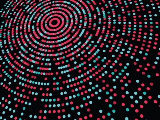 Patrón circular de puntos rojos y azules