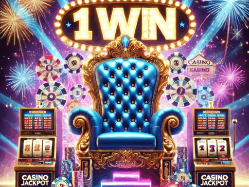 Trono dorado en casino con luces y fuegos artificiales