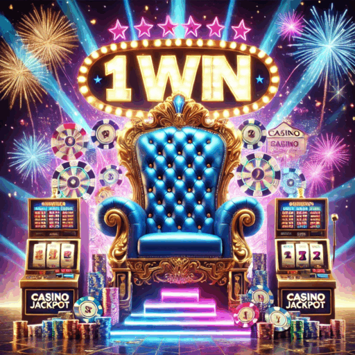 Trono dorado en casino con luces y fuegos artificiales