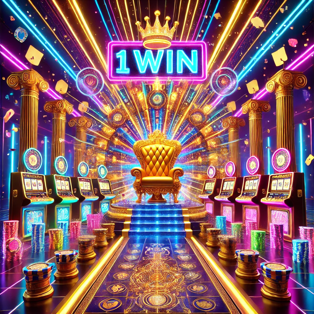 Casino brillante con trono dorado y luces coloridas