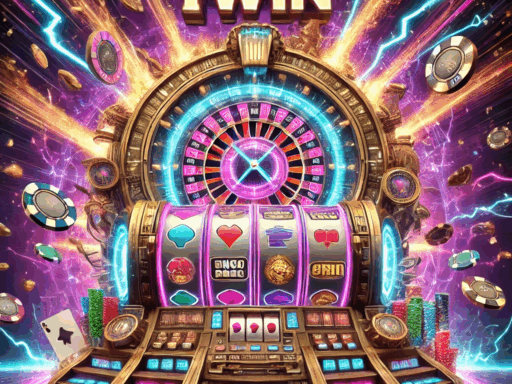 Tragamonedas colorida con ruleta y fichas de casino