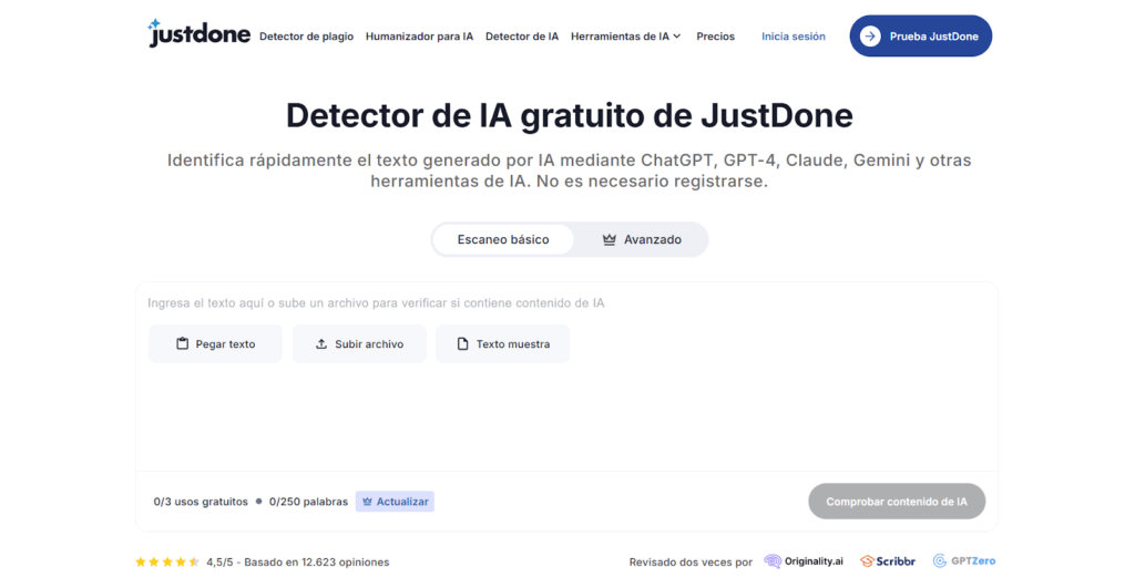 Detector de IA gratuito de JustDone