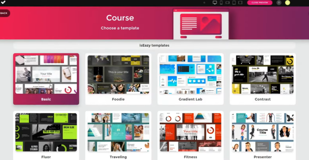 Plantillas de curso en plataforma isEazy