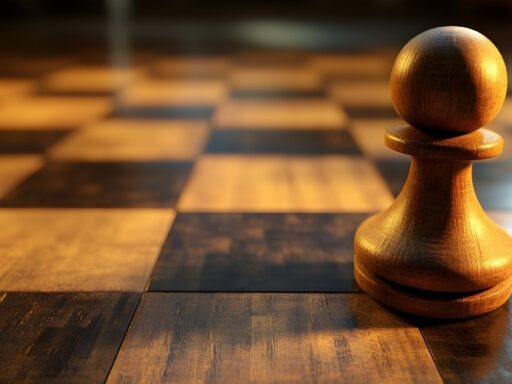 Peón de ajedrez en tablero de madera
