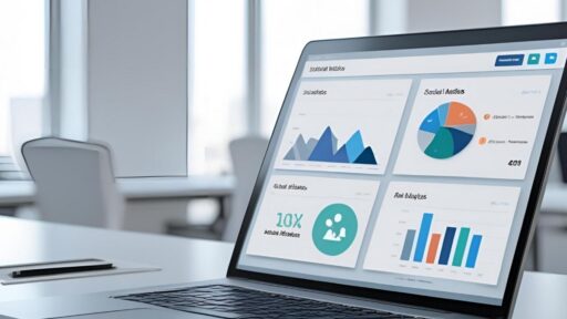 Computadora mostrando gráficos de análisis empresarial