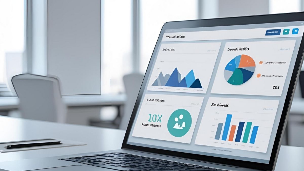 Computadora mostrando gráficos de análisis empresarial