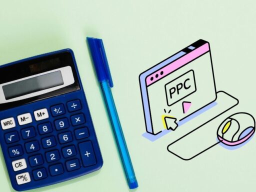 Calculadora y anuncio PPC en fondo verde