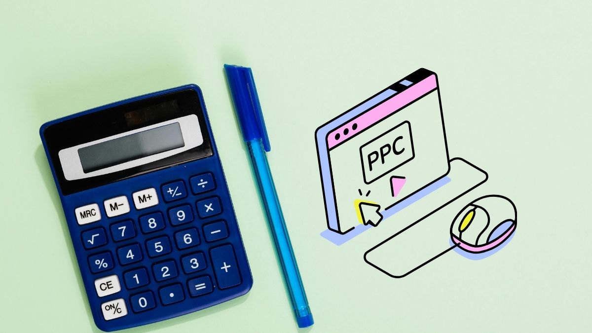 Calculadora y anuncio PPC en fondo verde
