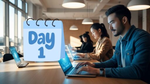 Primer día de trabajo en oficina moderna