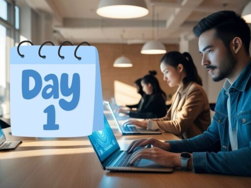 Primer día de trabajo en oficina moderna